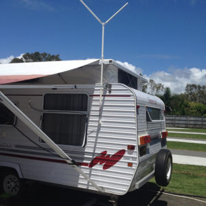 Close-up of a caravan digital TV antenna mounted for optimal signal acquisition.