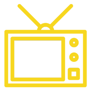 Simple yellow icon of a television set, representing the enhanced viewing experience provided by a caravan tv antenna booster.