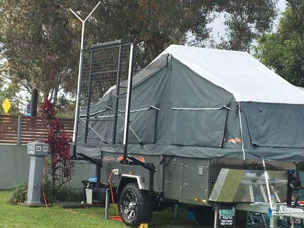 Detailed view of Fold Away's TV aerial for caravan, showcasing its compact and efficient design.