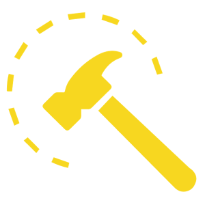 Icon depicting a yellow hammer, signifying the ease of installation and maintenance of rv tv antennas.