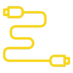 Yellow icon of a cord with connection points, highlighting technical aspects of fixing caravan TV reception problems.