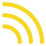 Yellow icon of reception bars, representing signal strength related to caravan TV reception issues.