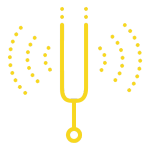 Yellow icon of a metal prong transmitter with signals, symbolising fixes for caravan TV reception issues.